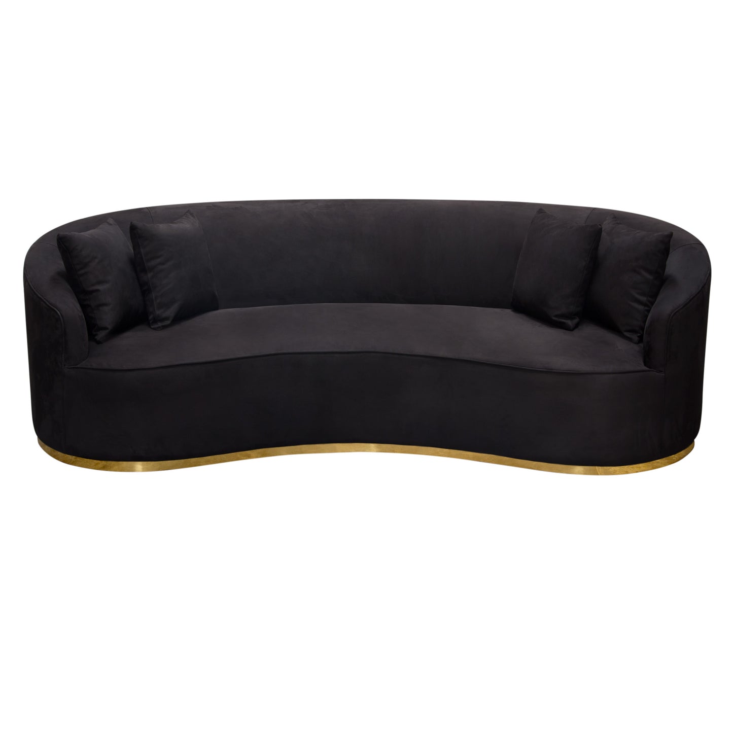 RAVEN SOFA IN BLACK SUEDE VELVET W/ BRUSHED GOLD ACCENT TRIM / RAVENSOBL