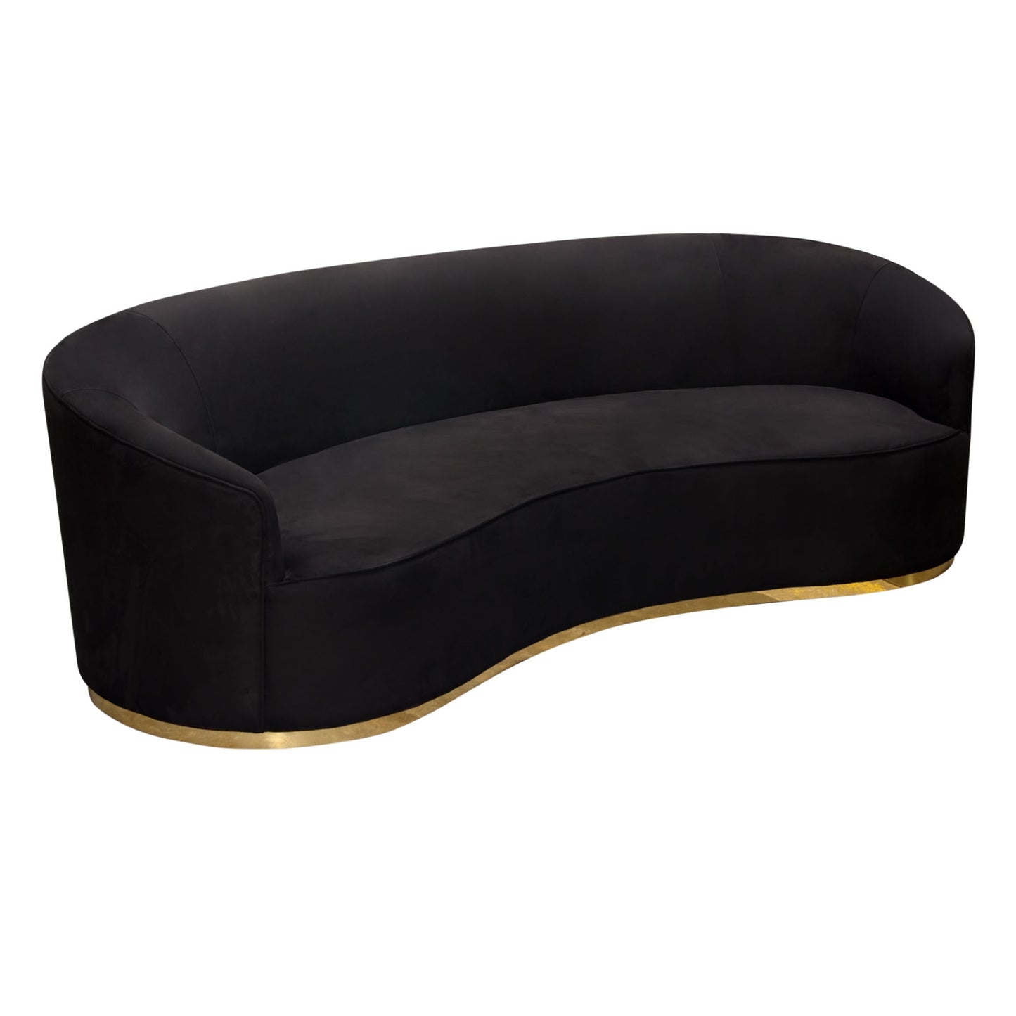 RAVEN SOFA IN BLACK SUEDE VELVET W/ BRUSHED GOLD ACCENT TRIM / RAVENSOBL