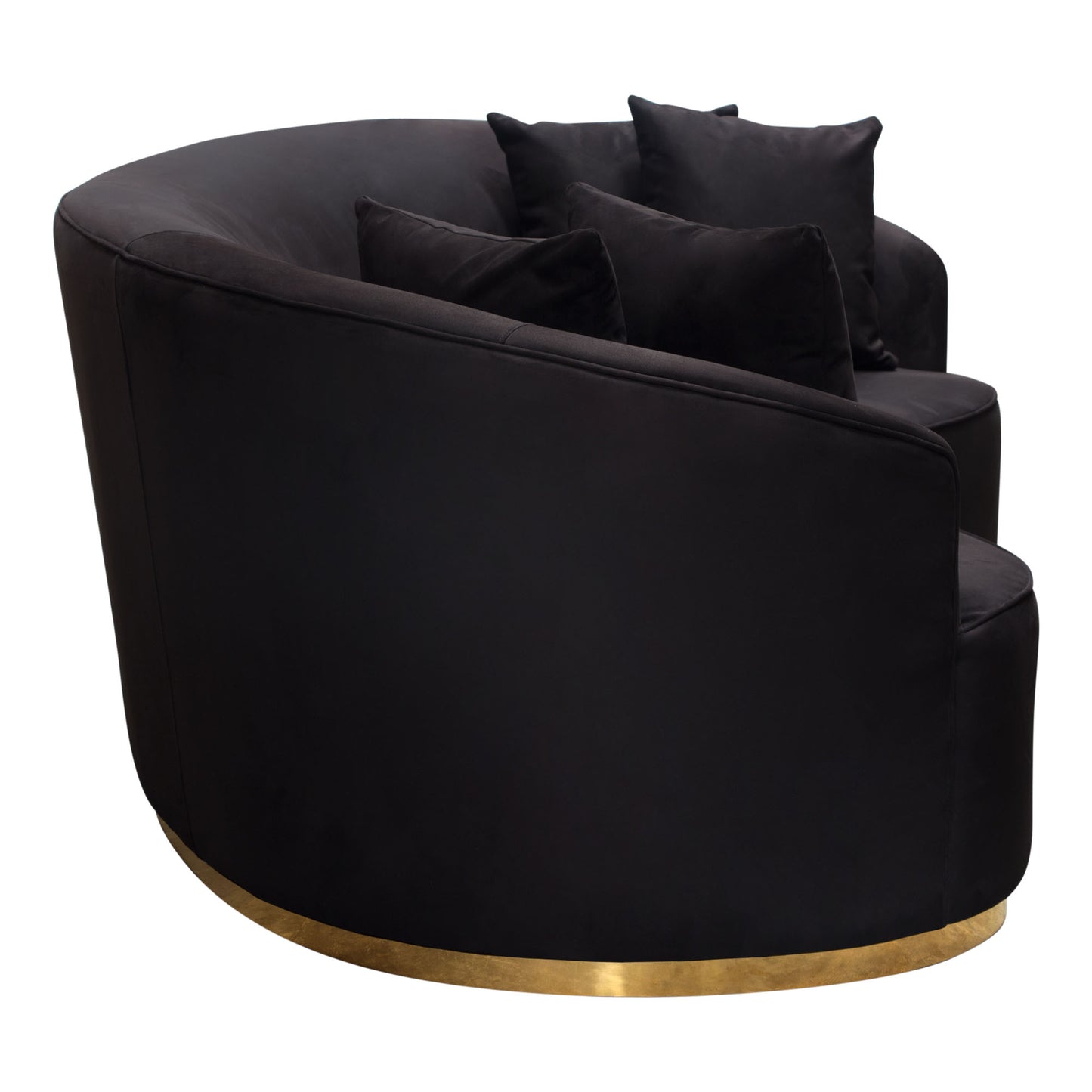 RAVEN SOFA IN BLACK SUEDE VELVET W/ BRUSHED GOLD ACCENT TRIM / RAVENSOBL