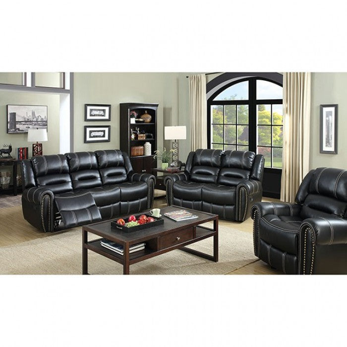 FOA FREDERICK Transitional Black Breathable Leatherette Sofa CM6130-SF