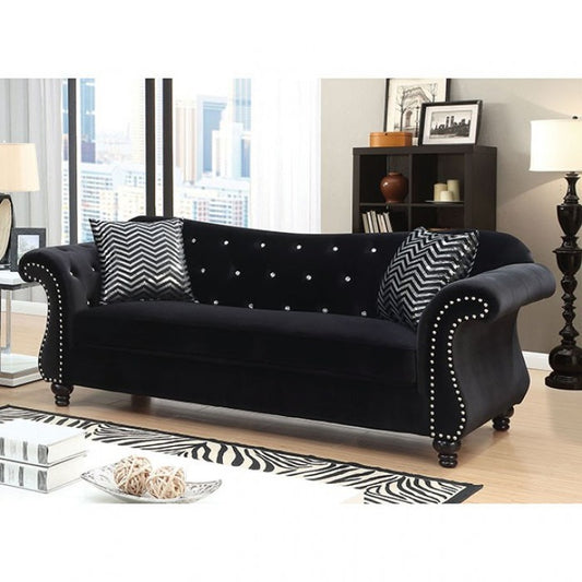 FOA JOLANDA Glam Black Flannelette Sofa CM6159BK-SF