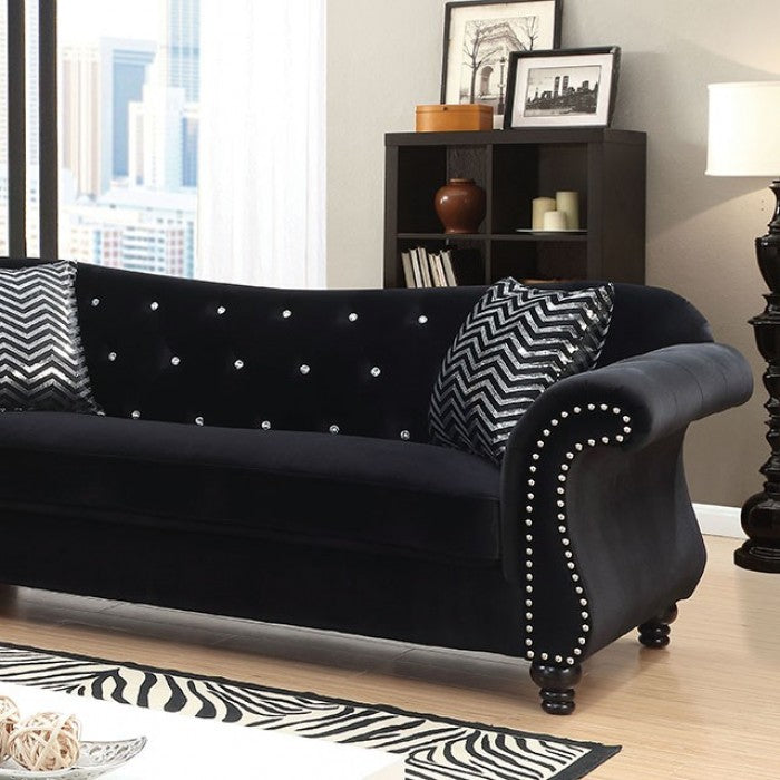 FOA JOLANDA Glam Black Flannelette Sofa CM6159BK-SF