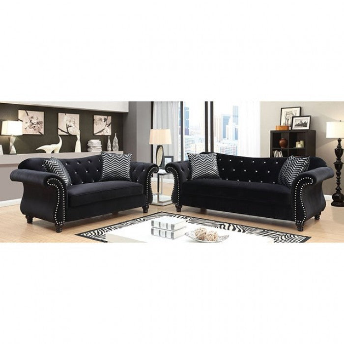 FOA JOLANDA Glam Black Flannelette Sofa CM6159BK-SF