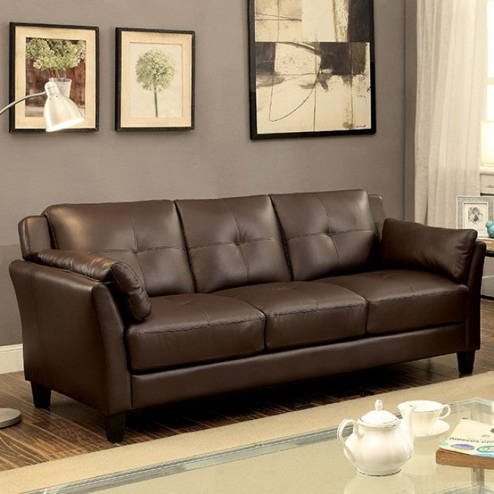 FOA PIERRE Contemporary Brown Leatherette Solid Wood Sofa CM6717BR-SF