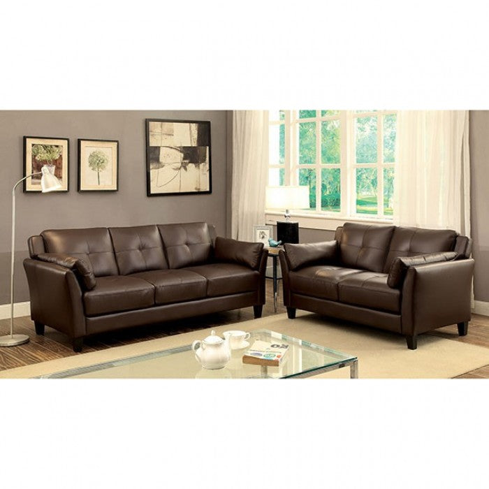 FOA PIERRE Contemporary Brown Leatherette Solid Wood Sofa CM6717BR-SF