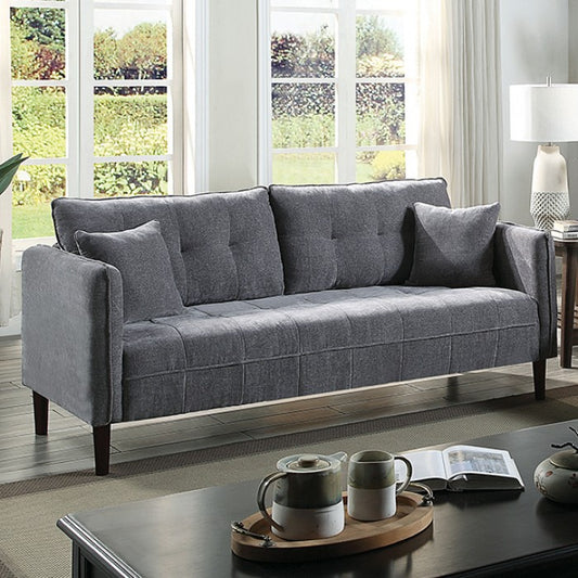 FOA LYNDA Contemporary Dark Gray Chenille Solid Wood Sofa CM6736DG-SF