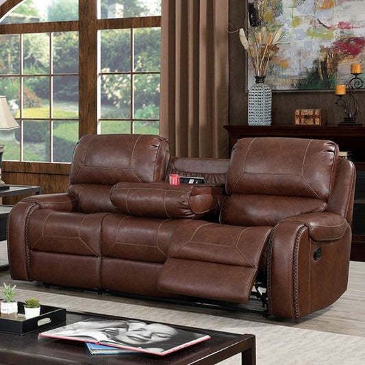 FOA WALTER Transitional Brown Leatherette Sofa CM6950BR-SF