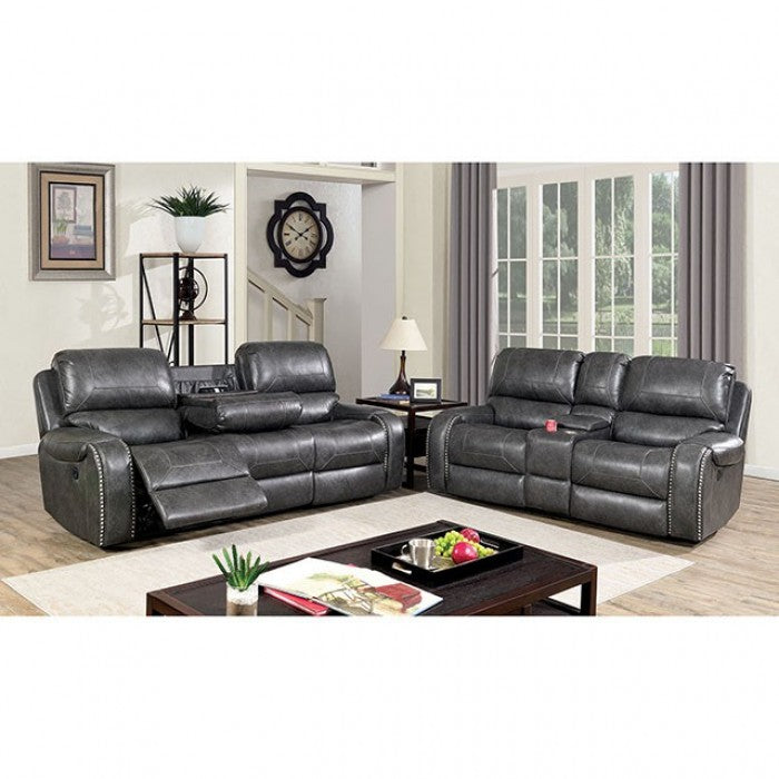 FOA WALTER Transitional Gray Leatherette Solid Wood Sofa CM6950GY-SF