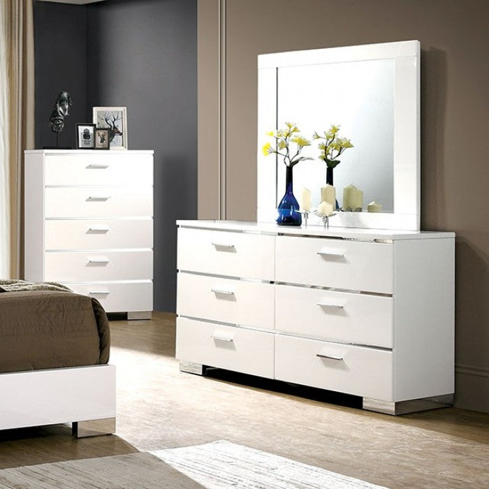 FOA CARLIE Contemporary White Chrome DRESSER CM7049WH-D