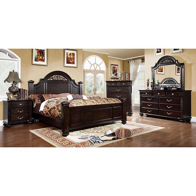 FOA SYRACUSE Traditional Dark WalnutSolid Wood Bed CM7129