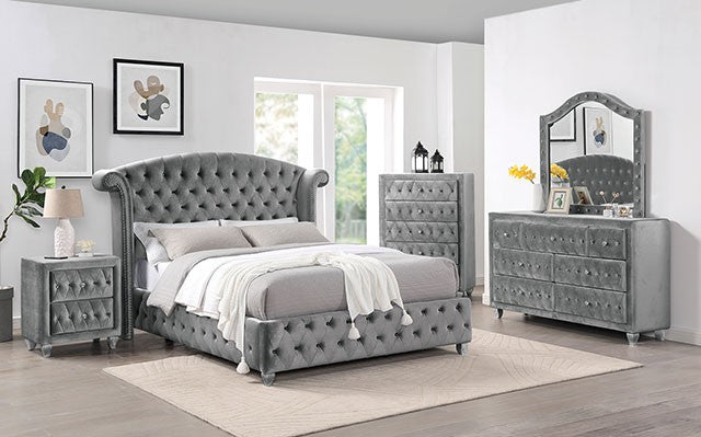 FOA ZOHAR Glam Gray Velvet-like Bed CM7130GY