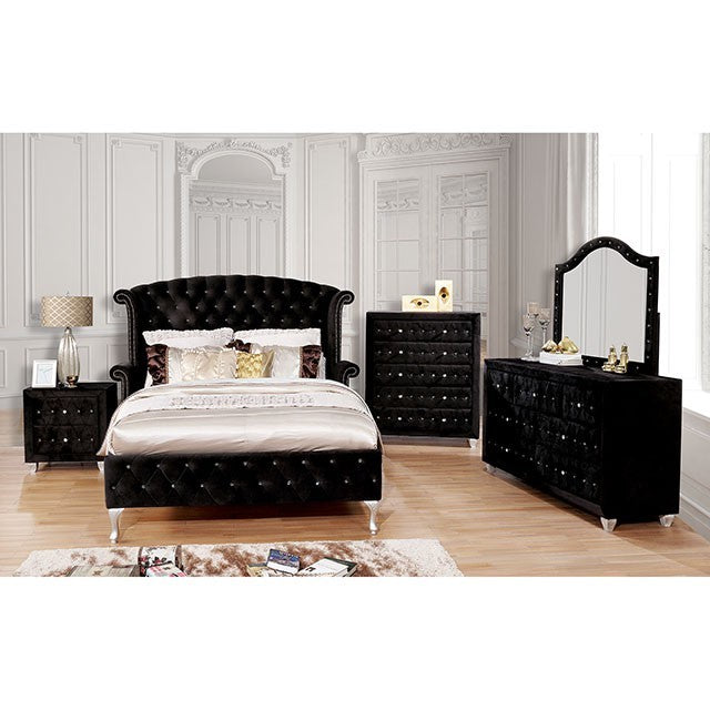 FOA ALZIRE Glam Black Velvet-like Fabric Bed CM7150BK