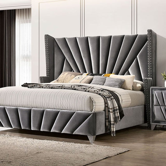 FOA CARLISSA Transitional Gray Fabric Bed CM7164