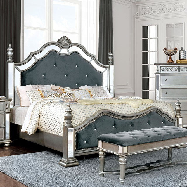 FOA AZHA Glam Silver Gray Fabric Bed CM7194