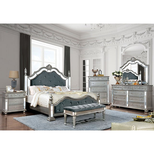 FOA AZHA Glam Silver Gray Fabric Bed CM7194