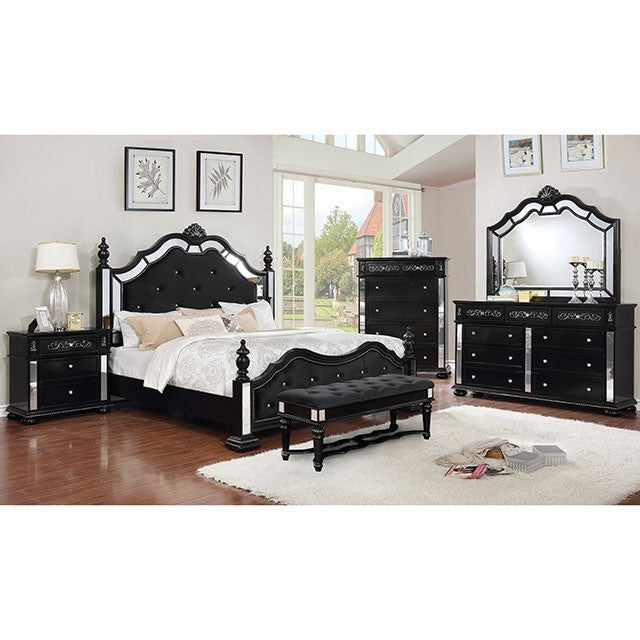 FOA AZHA Glam Black Fabric Solid Wood Bed CM7194BK