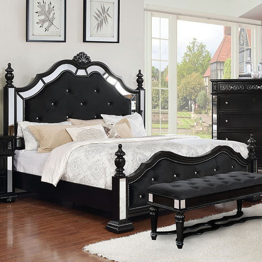 FOA AZHA Glam Black Fabric Solid Wood Bed CM7194BK