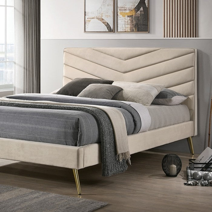 FOA VIVAR Mid-Century Modern Beige Bed CM7220BG