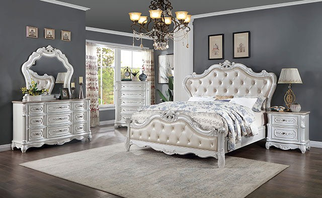 FOA ROSALIND Traditional Pearl White Leatherette Bed CM7243WH