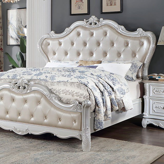 FOA ROSALIND Traditional Pearl White Leatherette Bed CM7243WH