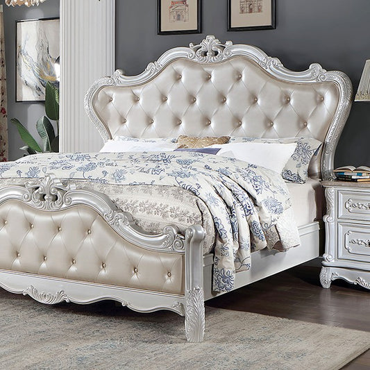 FOA ROSALIND Traditional Pearl White Leatherette Bed CM7243WH