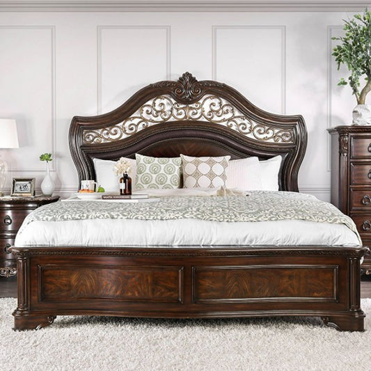 FOA MENODORA Transitional Brown Cherry Solid Wood Bed CM7311