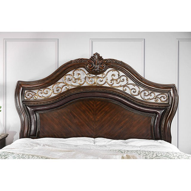 FOA MENODORA Transitional Brown Cherry Solid Wood Bed CM7311