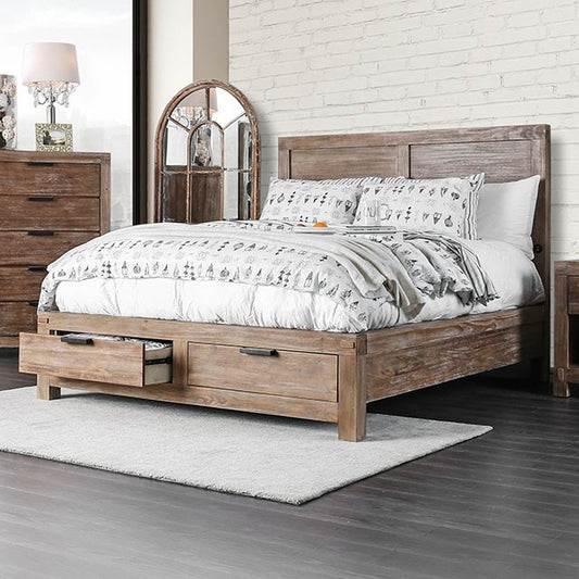 FOA WYNTON Rustic Weathered Light Oak Solid Wood Bed CM7360