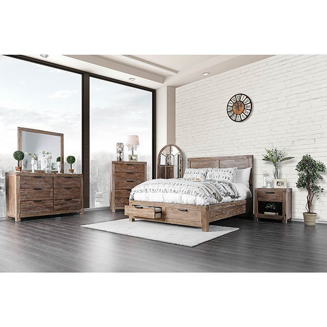 FOA WYNTON Rustic Weathered Light Oak Solid Wood Bed CM7360