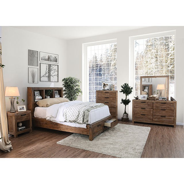 FOA MCALLEN Rustic Weathered Light Oak Solid Wood Bed CM7360BC