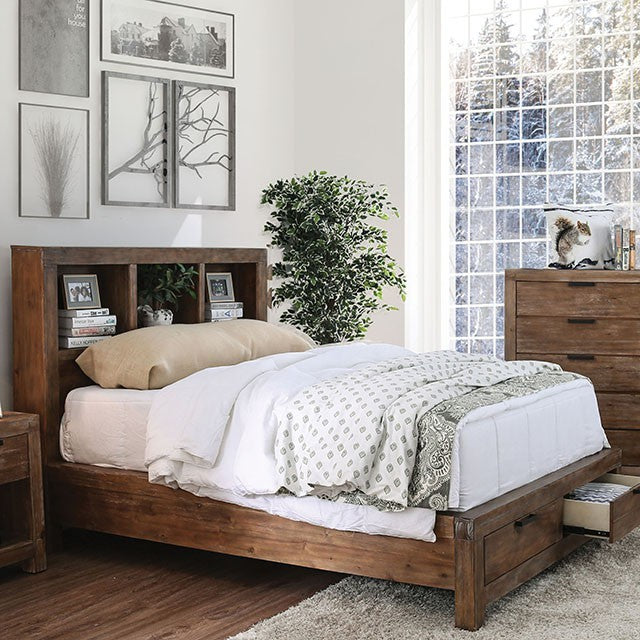 FOA MCALLEN Rustic Weathered Light Oak Solid Wood Bed CM7360BC