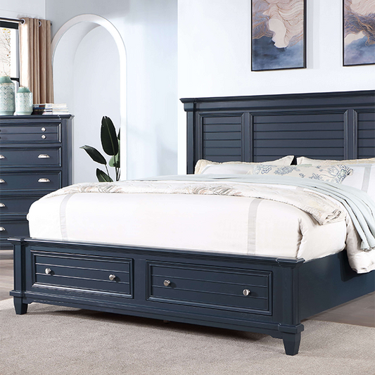 FOA MANZANILLO Transitional Slate Blue Solid Wood Bed CM7470BL