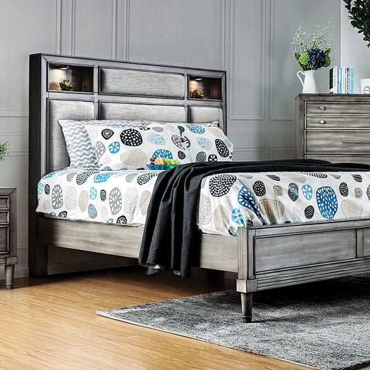 FOA DAPHNE Transitional Fabric Gray Bed CM7556