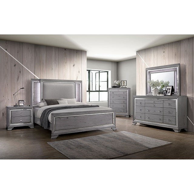 FOA ALANIS Contemporary Light Gray Mirror Fabric Bed CM7579