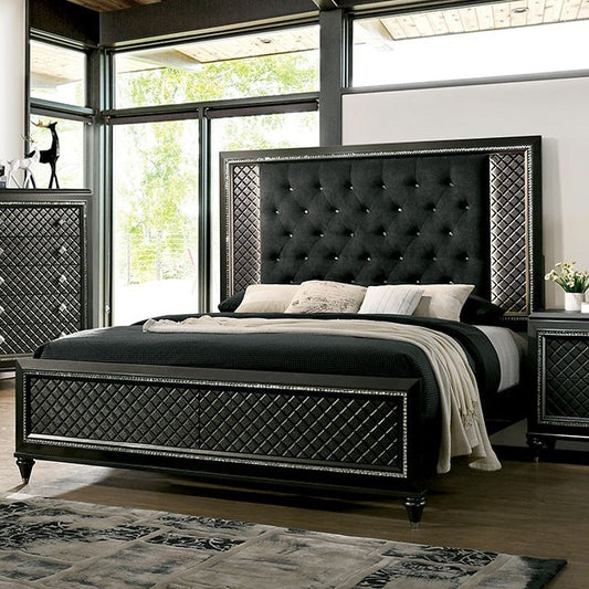 FOA DEMETRIA Contemporary Metallic Gray Fabric Bed CM7584