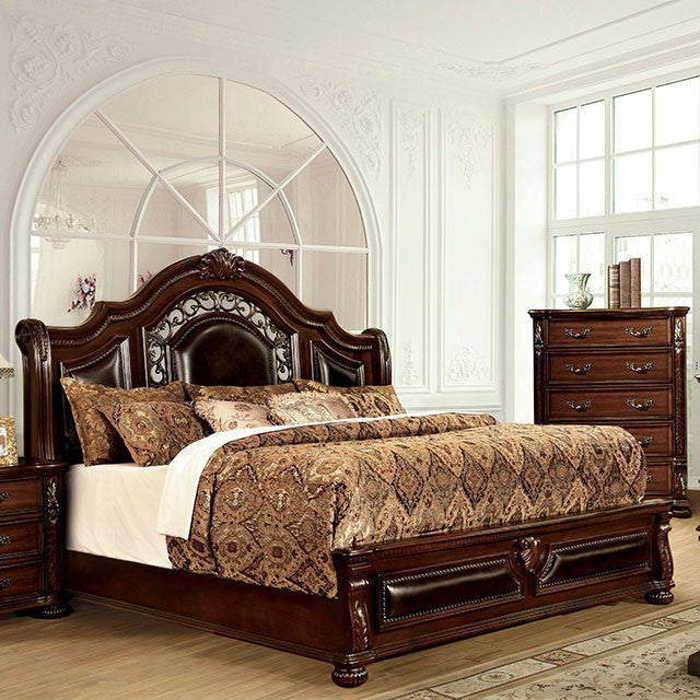 FOA FLANDREAU Traditional Brown Cherry Espresso Leatherette Bed CM7588