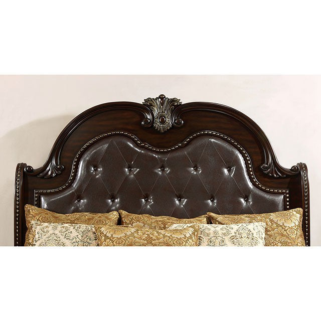 FOA FROMBERG Traditional Brown Cherry Leatherette Solid Wood Bed CM7670