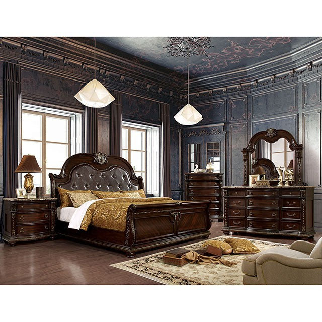 FOA FROMBERG Traditional Brown Cherry Leatherette Solid Wood Bed CM7670