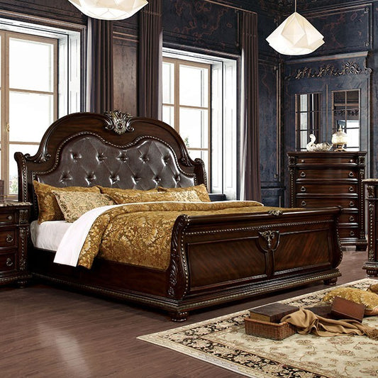 FOA FROMBERG Traditional Brown Cherry Leatherette Solid Wood Bed CM7670