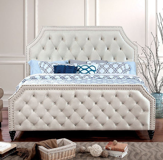 FOA CLAUDINE Transitional Beige Fabric Bed CM7675