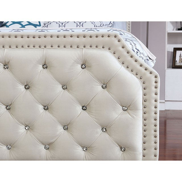 FOA CLAUDINE Transitional Beige Fabric Bed CM7675