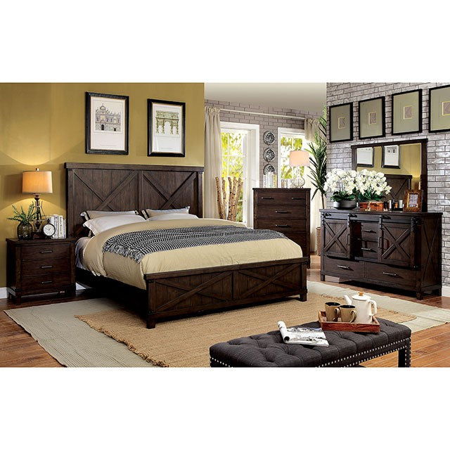 FOA BIANCA Rustic Dark Walnut Bed CM7734