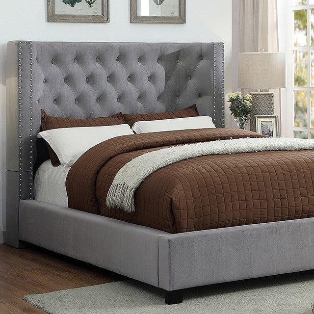 FOA CARLEY Transitional Flannelette Gray Bed CM7775GY