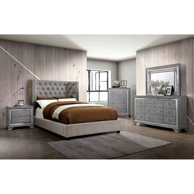 FOA CAYLA Transitional Gray Velvet-like Fabric Bed CM7779GY