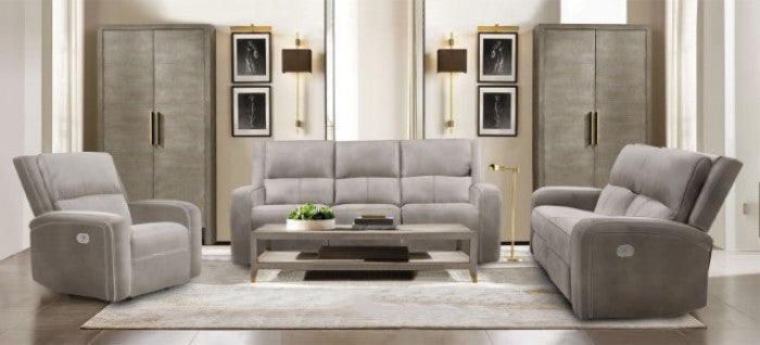 FOA VASILIOS Transitional Taupe Breathable Leatherette Sofa