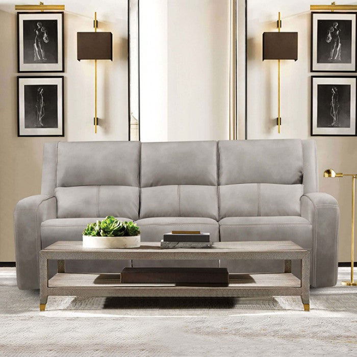 FOA VASILIOS Transitional Taupe Breathable Leatherette Sofa