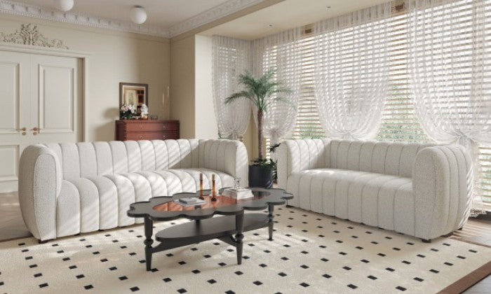 FOA AVERSA Contemporary Off-White Boucle Solid Wood Sofa FM61002WH-SF