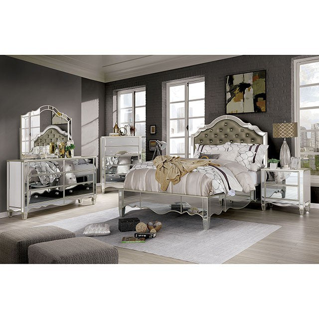 FOA ELIORA Glam Silver Leatherette Bed FOA7890